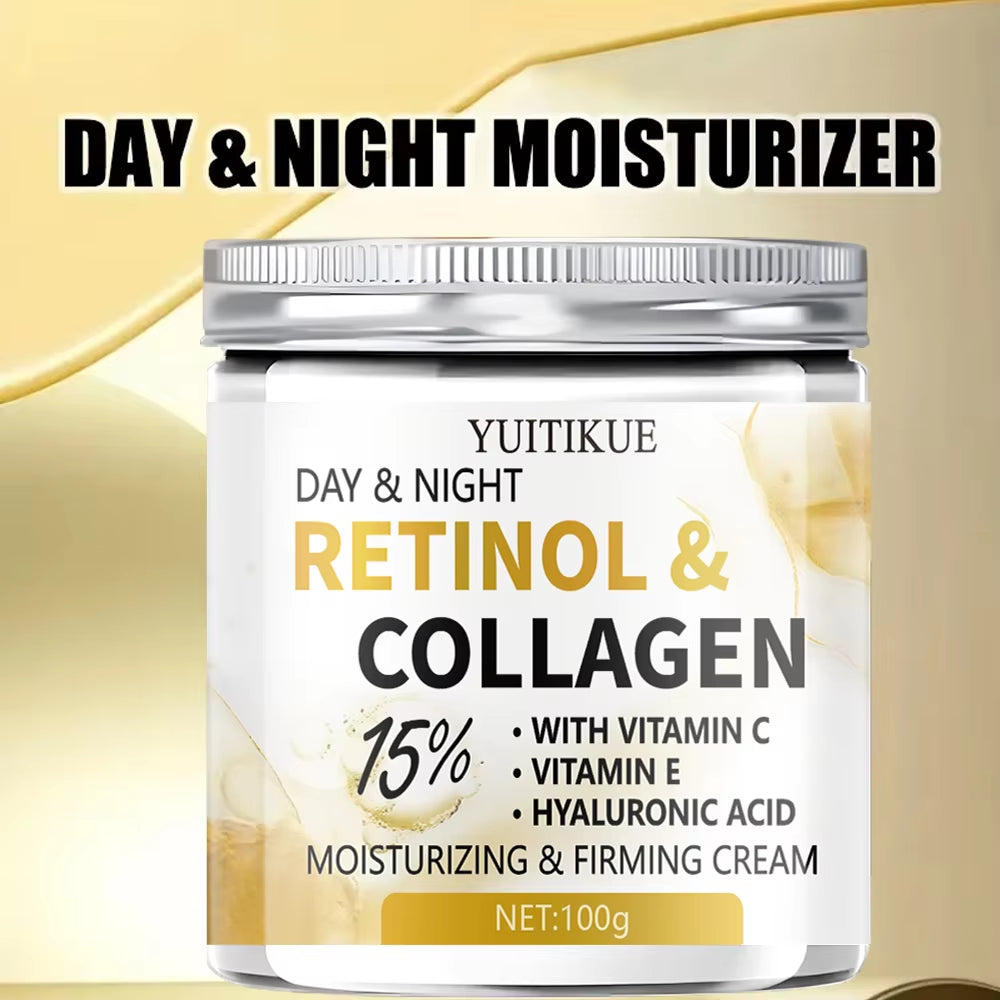 YUITIKUE 15% Retinol Collagen Day&Night Cream 100G - Lift Firm Moisturize with Vit C/E Hyaluronic Acid