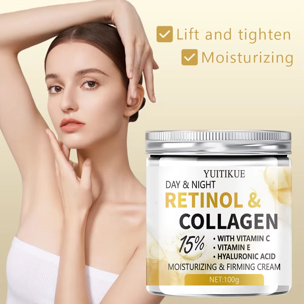 YUITIKUE 15% Retinol Collagen Day&Night Cream 100G - Lift Firm Moisturize with Vit C/E Hyaluronic Acid