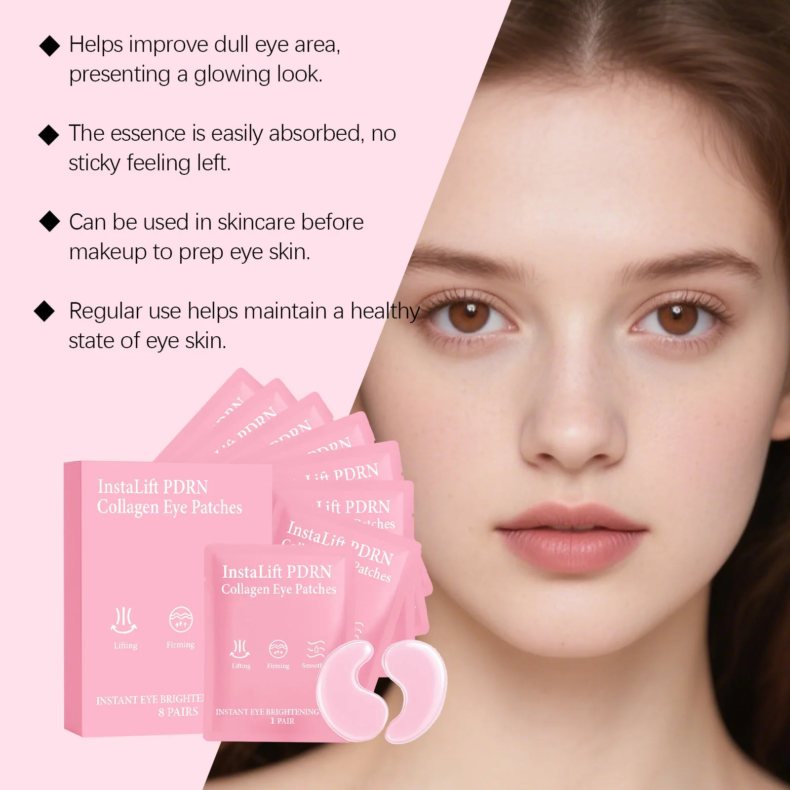 Instalift PDRN Collagen Eye Patches anti Dark Circles Eye Bags anti Wrinkles Hydrogel under Eye Mask with Niacinamide & Caffeine