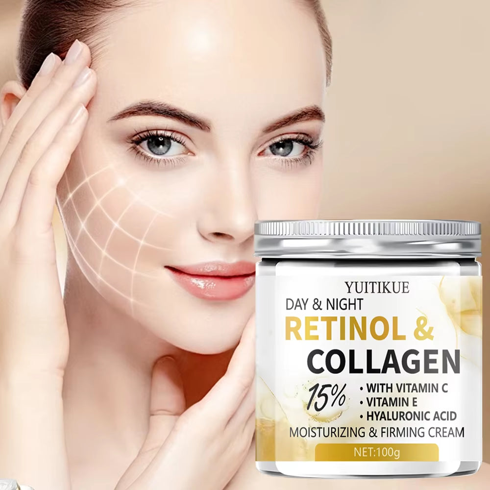 YUITIKUE 15% Retinol Collagen Day&Night Cream 100G - Lift Firm Moisturize with Vit C/E Hyaluronic Acid